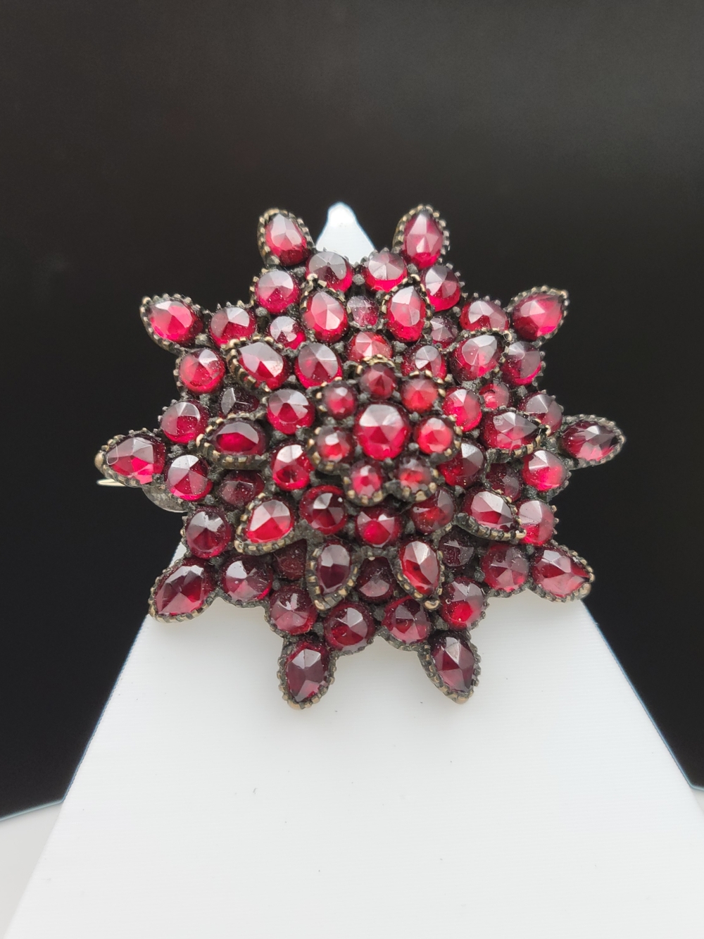 Antique Victorian Bohemian Garnet Star Burst Brooch c1880